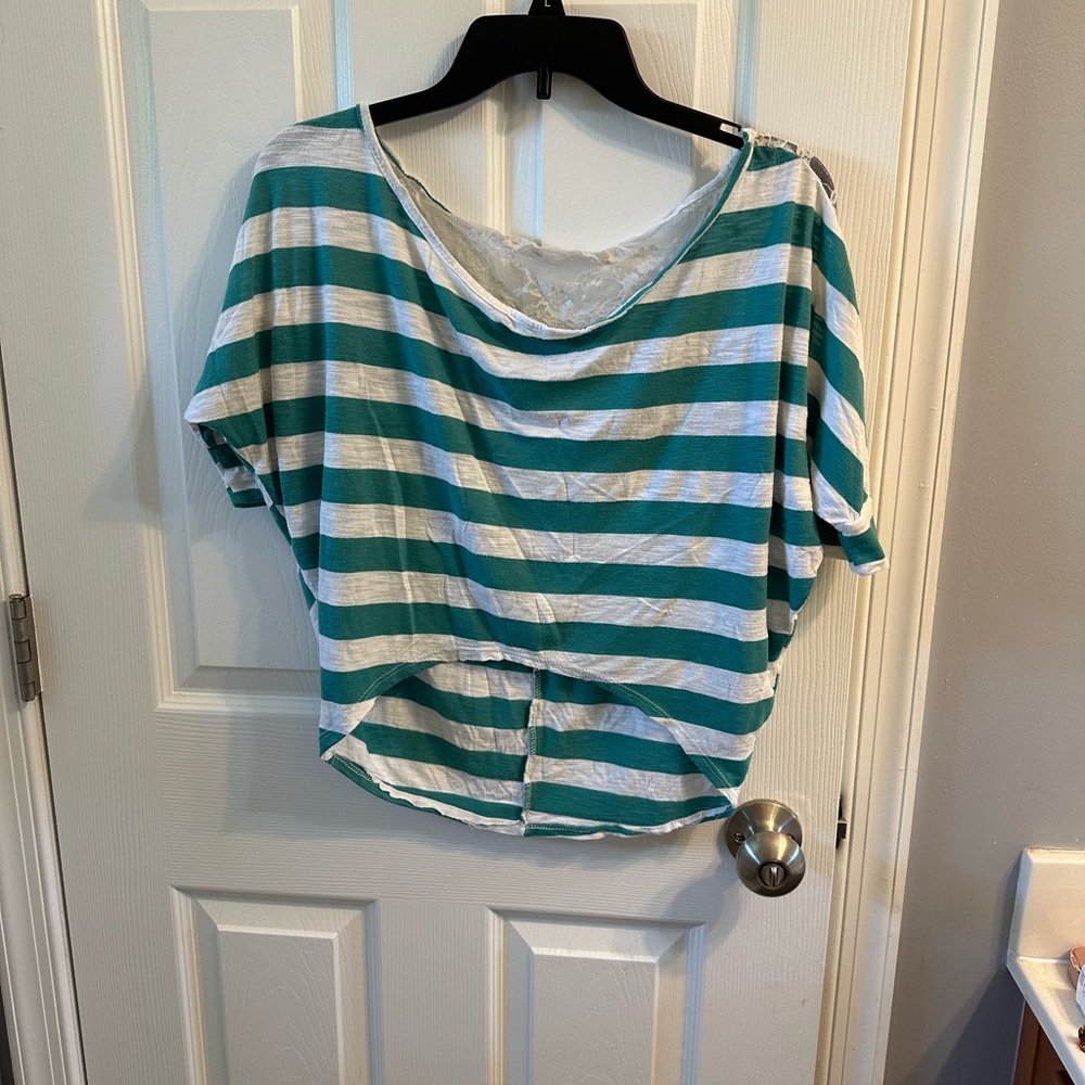 Striped Green and White Women's Top